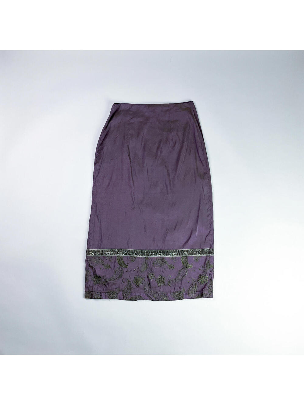 Y2K Purple Midi Skirt with Embroidered Hem
